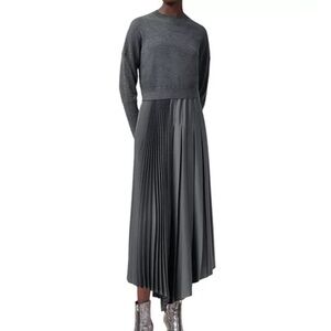 All Saints Gray Pleated Maxi Dress